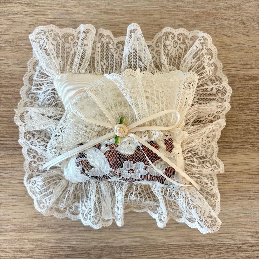 Vintage Lace Ring Bearer Pillow White Satin Wedding Ring Cushion Romantic Bridal